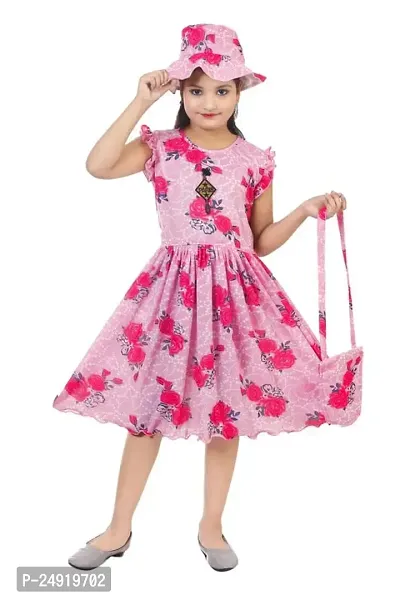 SAIMINA Dresses Girls Regular Fit Printed Casual, Dailywear and Festivewear Cotton Blend Dress/Frocks