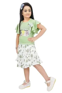 Fabulous Green Cotton Printed Fit And Flare Dress For Girls-thumb2