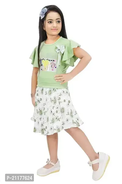 Fabulous Green Cotton Printed Fit And Flare Dress For Girls-thumb3