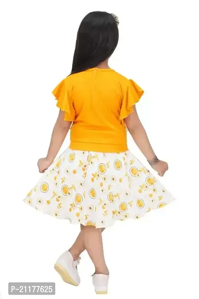 Fabulous Yellow Cotton Blend Printed Fit And Flare Dress For Girls-thumb2