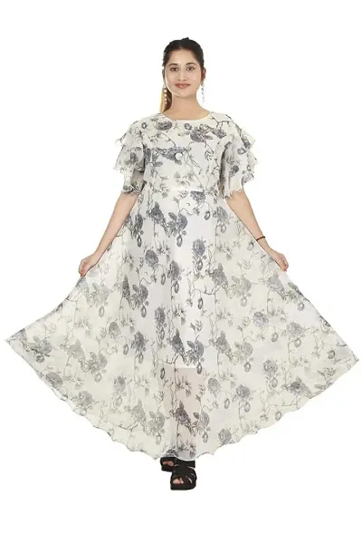 SAIMINA Dresses Girls Regular Fit Printed Casual, Dailywear and Festivewear Gorgette Dress