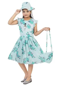 SAIMINA Dresses Girls Regular Fit Printed Casual, Dailywear and Festivewear Cotton Blend Dress/Frocks-thumb1