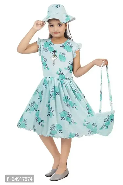 SAIMINA Dresses Girls Regular Fit Printed Casual, Dailywear and Festivewear Cotton Blend Dress/Frocks-thumb2