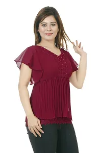 SAIMINA Dresses Girls Regular Fit Printed Casual, Dailywear and Festivewear Georgette Top-thumb2