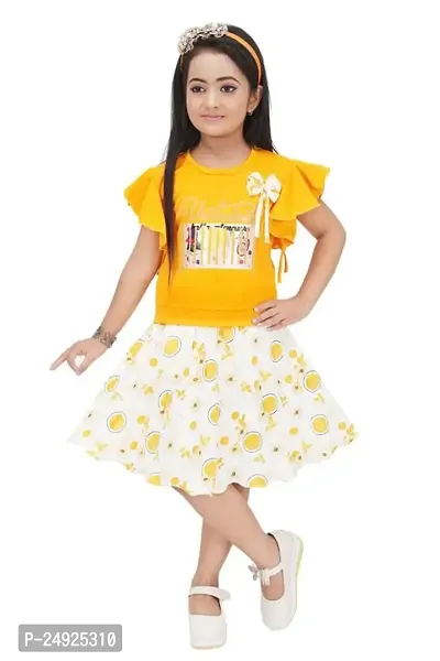 SAIMINA Dresses Girls Regular Fit Printed Casual, Dailywear and Festivewear Cotton Blend Two Piece Dress Set