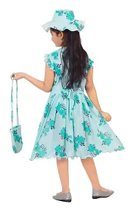 Fabulous Turquoise Cotton Printed Fit And Flare Dress For Girls-thumb2