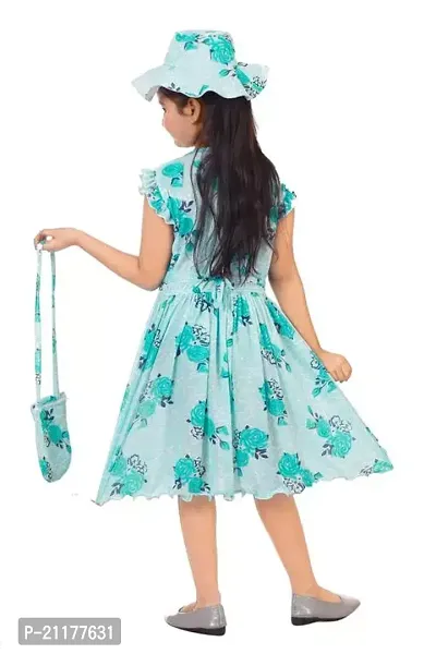 Fabulous Turquoise Cotton Printed Fit And Flare Dress For Girls-thumb3