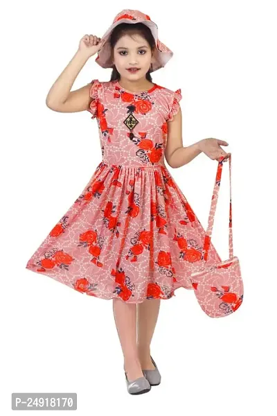 SAIMINA Dresses Girls Regular Fit Printed Casual, Dailywear and Festivewear Cotton Blend Dress/Frocks