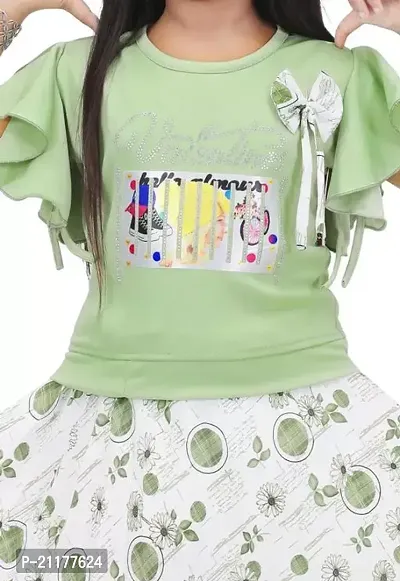 Fabulous Green Cotton Printed Fit And Flare Dress For Girls-thumb4