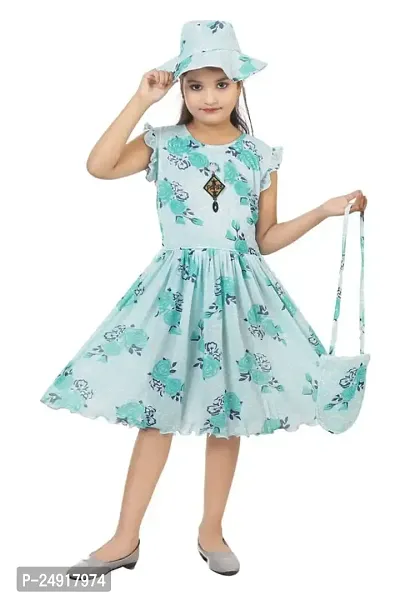 SAIMINA Dresses Girls Regular Fit Printed Casual, Dailywear and Festivewear Cotton Blend Dress/Frocks