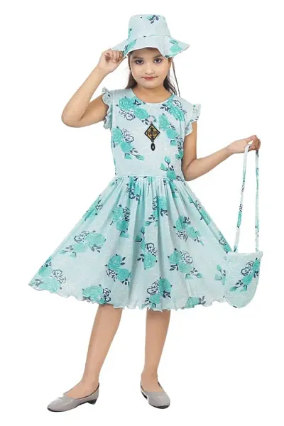 SAIMINA Dresses Girls Regular Fit Printed Casual, Dailywear and Festivewear Cotton Blend Dress/Frocks