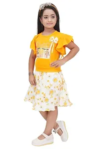 SAIMINA Dresses Girls Regular Fit Printed Casual, Dailywear and Festivewear Cotton Blend Two Piece Dress Set-thumb3