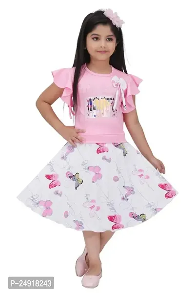 SAIMINA Dresses Girls Regular Fit Printed Casual, Dailywear and Festivewear Cotton Dress Set-thumb0