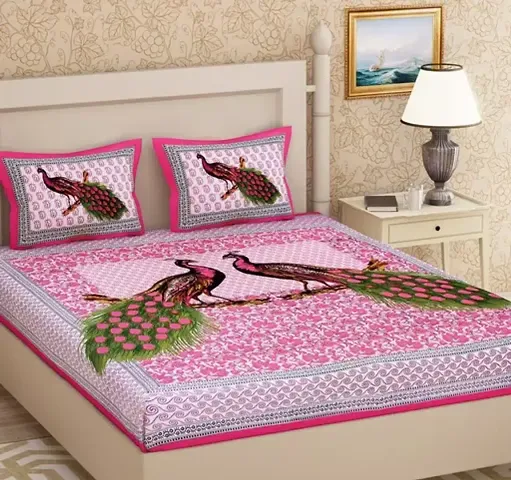 Printed Cotton Double Bedsheet with 2 Pillow Cover