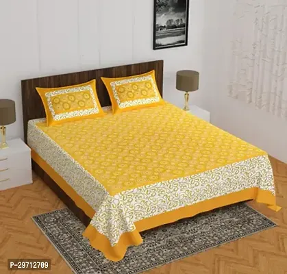 Comfortable Cotton Printed Double Bedsheet with Pillow Covers-thumb0