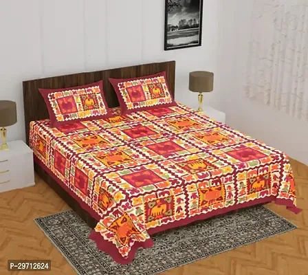 Comfortable Cotton Printed Double Bedsheet with Pillow Covers-thumb0