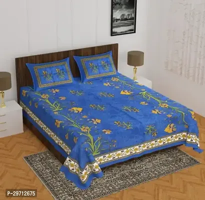 Comfortable Cotton Printed Double Bedsheet with Pillow Covers-thumb0