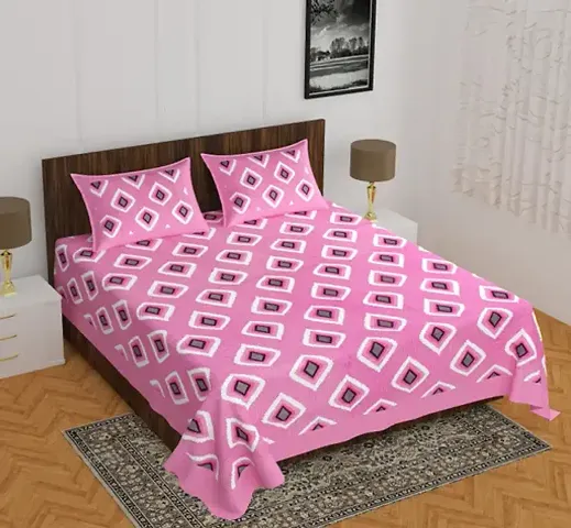 Printed Cotton Double Bedsheet with 2 Pillow Cover