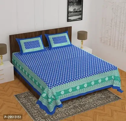 Comfortable Cotton Jaipuri Printed Single Bedsheet with One Pillow Cover-thumb0