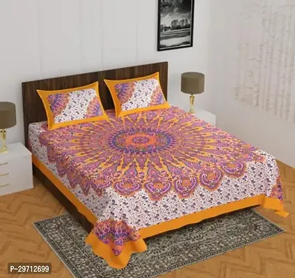 Comfortable Cotton Printed Double Bedsheet with Pillow Covers-thumb0