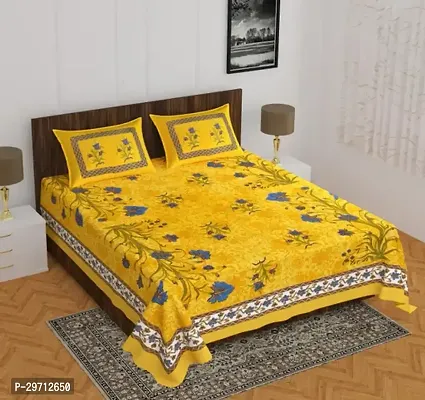 Comfortable Cotton Printed Double Bedsheet with Pillow Covers-thumb0