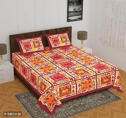 Comfortable Cotton Jaipuri Printed Single Bedsheet with One Pillow Cover-thumb0