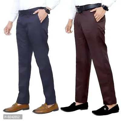 Red Pure Cotton Casual Trousers For Men