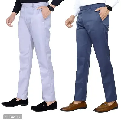 KRG Men's Reguler Fit Pure Cotton Trouser Pant's | Office Wear Formal Pant for Men (Pack of 2)-thumb0