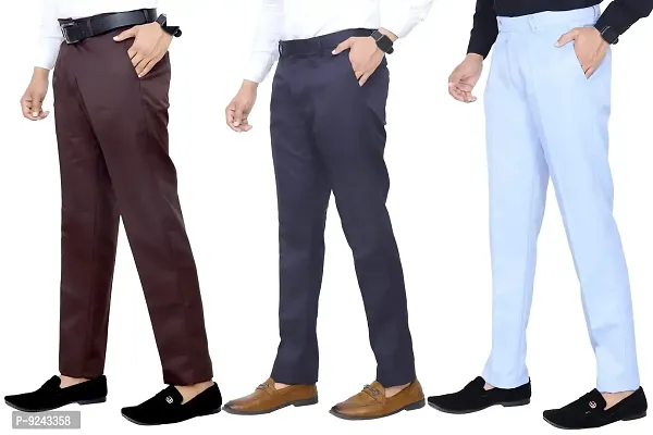 KRG Men's Reguler Formal Slim Fit Cotton Trouser Pant's| (Pack of 3)| Mens Formal Pant-thumb0