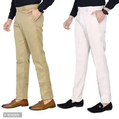 KRG Men's Reguler Fit Pure Cotton Trouser Pant's | Office Wear Formal Pant for Men (Pack of 2)