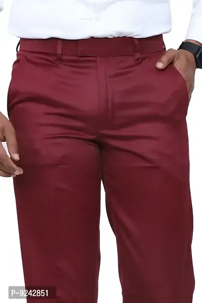 KRG Men's Reguler Fit Poly Cotton Trouser Pant's Maroon-thumb3