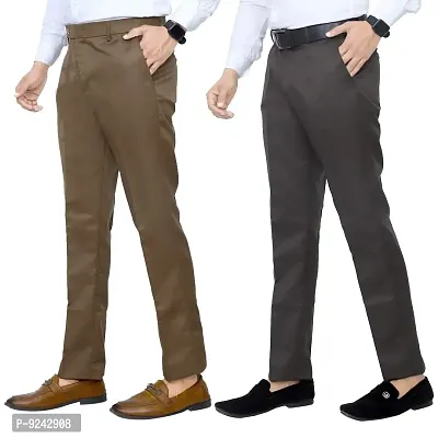 Red Pure Cotton Casual Trousers For Men