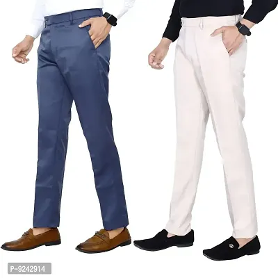 KRG Men's Reguler Fit Pure Cotton Trouser Pant's | Office Wear Formal Pant for Men (Pack of 2)
