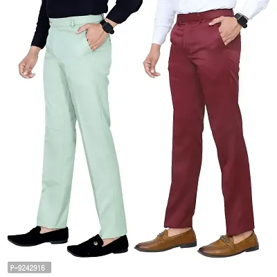 KRG Men's Reguler Fit Pure Cotton Trouser Pant's | Office Wear Formal Pant for Men (Pack of 2)-thumb0