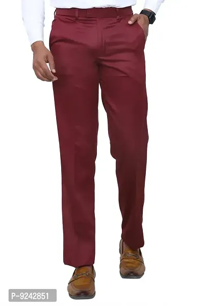 KRG Men's Reguler Fit Poly Cotton Trouser Pant's Maroon-thumb2