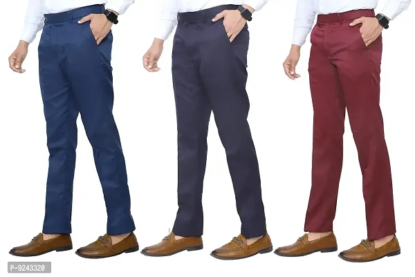 KRG Men's Reguler Formal Slim Fit Cotton Trouser Pant's| (Pack of 3)| Mens Formal Pant