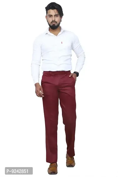 KRG Men's Reguler Fit Poly Cotton Trouser Pant's Maroon-thumb0
