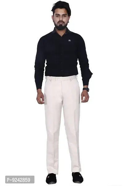 KRG FASHION Men's Regular Fit Cotton Trouser (KRG-FRMLTRSR-CRM-13-30_White, Cream_30)-thumb0