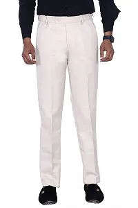KRG FASHION Men's Regular Fit Cotton Trouser (KRG-FRMLTRSR-CRM-13-30_White, Cream_30)-thumb1