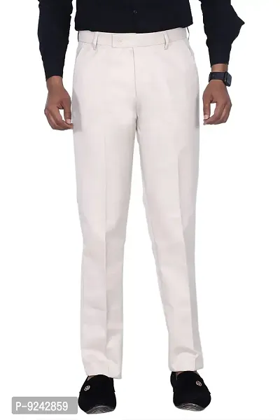 KRG FASHION Men's Regular Fit Cotton Trouser (KRG-FRMLTRSR-CRM-13-30_White, Cream_30)-thumb2