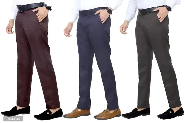 KRG Men's Reguler Formal Slim Fit Cotton Trouser Pant's| (Pack of 3)| Mens Formal Pant