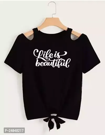 Elegant Black Cotton Blend Printed Top For Women