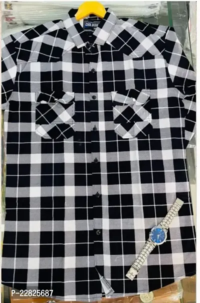 Tredny Cotton Black Checked Long Sleeves Casual Shirt For Men-thumb0