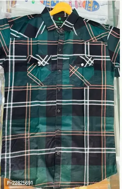 Tredny Cotton Green Checked Long Sleeves Casual Shirt For Men