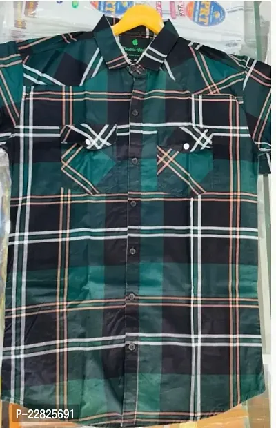 Tredny Cotton Green Checked Long Sleeves Casual Shirt For Men-thumb0