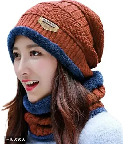 Unisex Winter Knit Beanie Cap Hat Neck Warmer Scarf(Pack of 1-thumb0