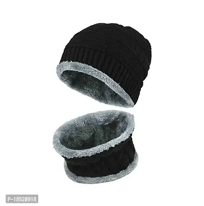 Winter Woolen Warm Unisex Bannie Knit Skull Cap with Neck Warmer-thumb0