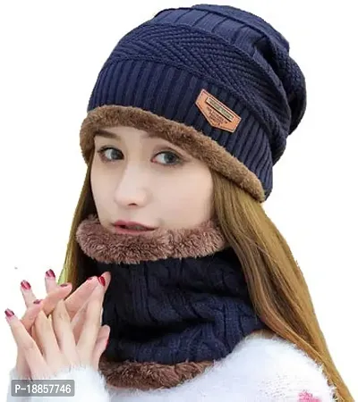 Winter Woolen Beanie Cap with Scarf for Men Women Girl Boy Warm and Soft-thumb0