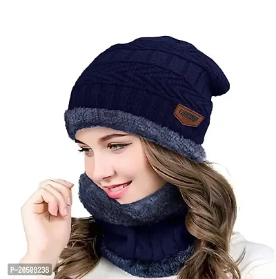 Modern Solid Beanie Cap with Neck Warmer for Unisex-thumb0