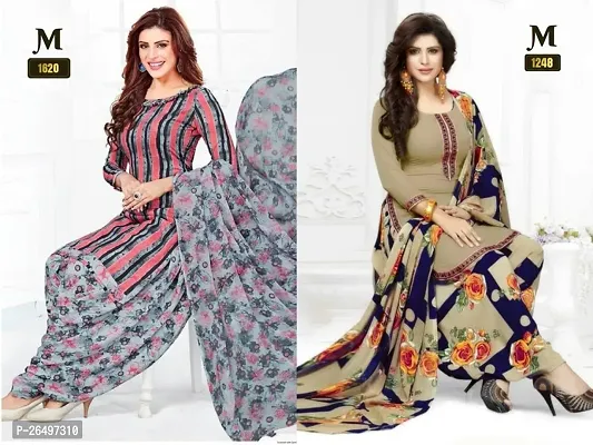 Beautiful Crepe Printed Dress Material with Dupatta Pack Of 2-thumb0